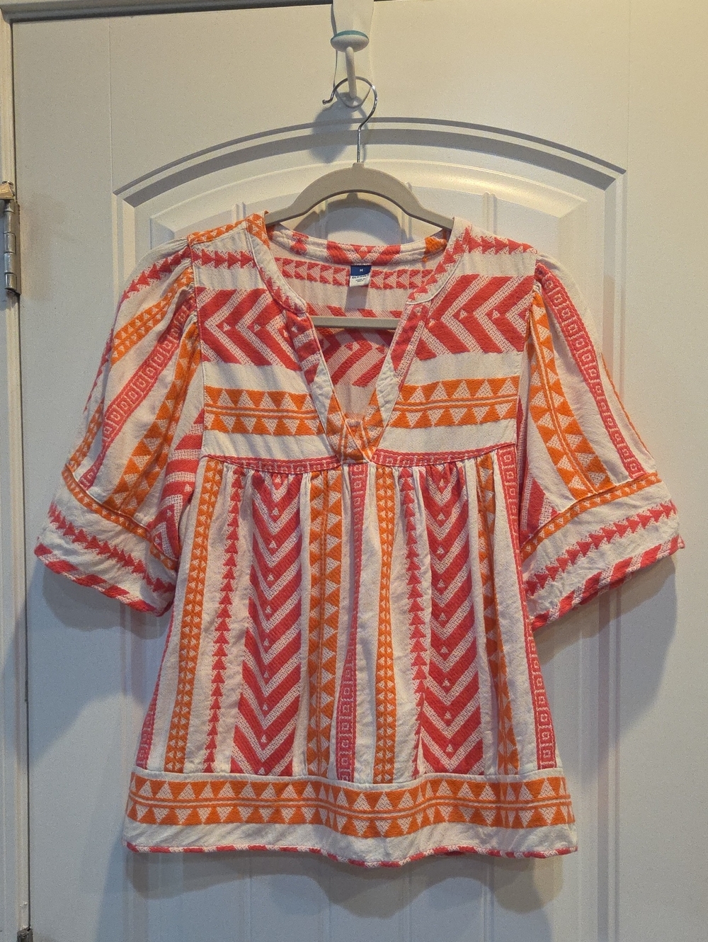 Old Navy Pink & Orange Embroidered Peasant Boho Top
